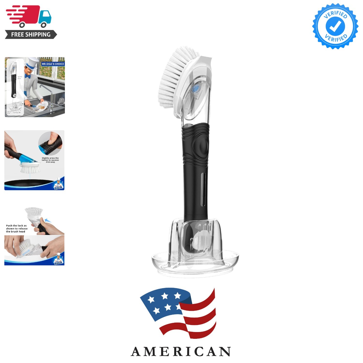 Soap Dispensing Dish Brush Storage Set, Kitchen Brush with Holder for Pot Pan…