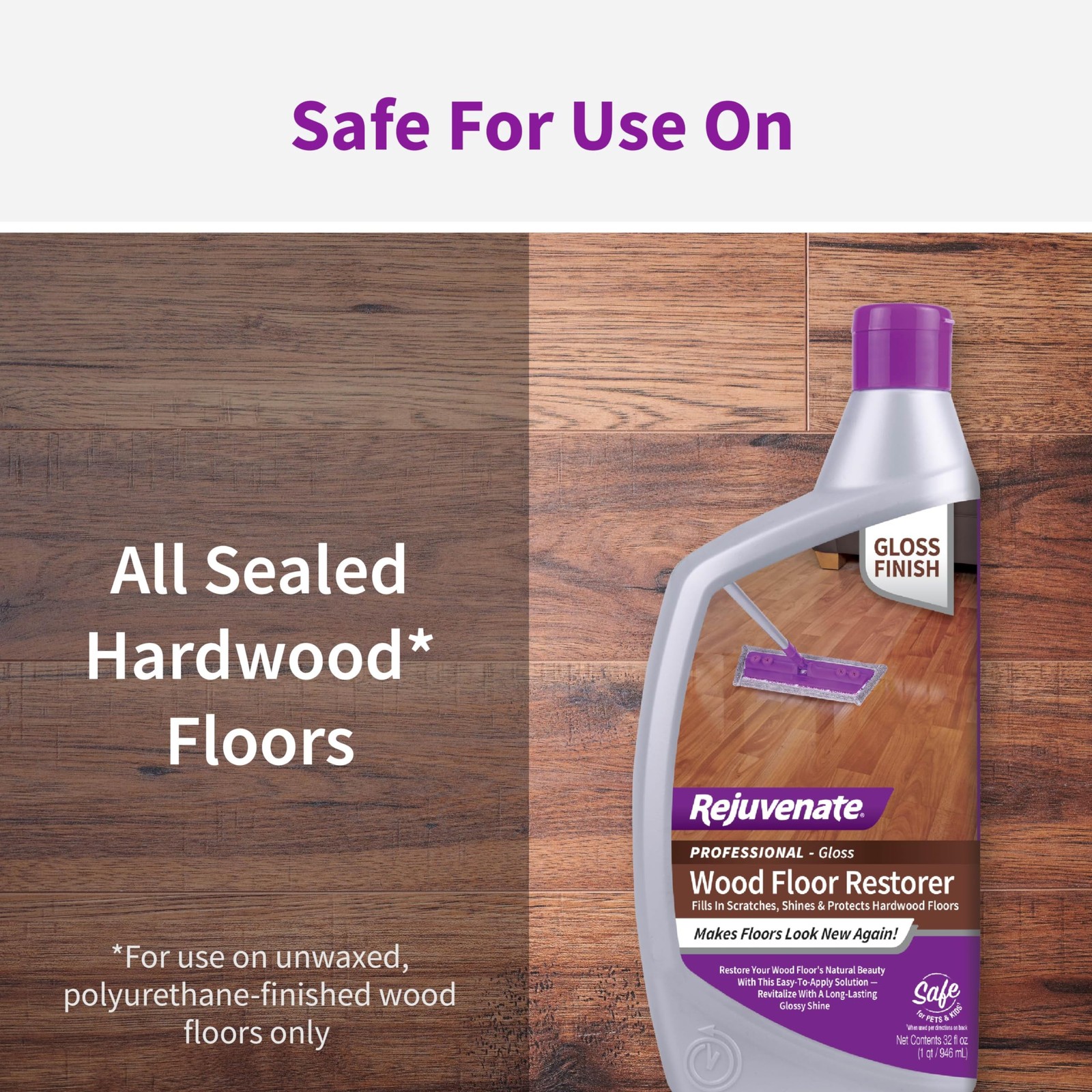 Rejuvenate Professional Wood Floor Restorer 32 Fl Oz (Pack of 1), High Gloss