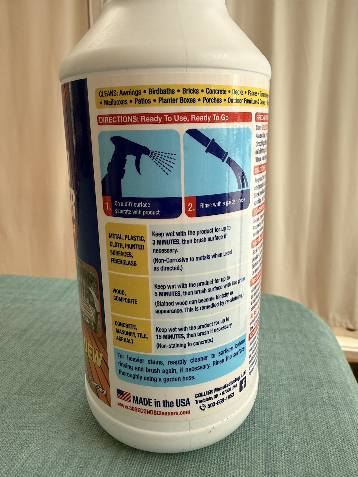 30 SECONDS 1Q30S6P Outdoor Cleaner, 1 qt Spray Bottle