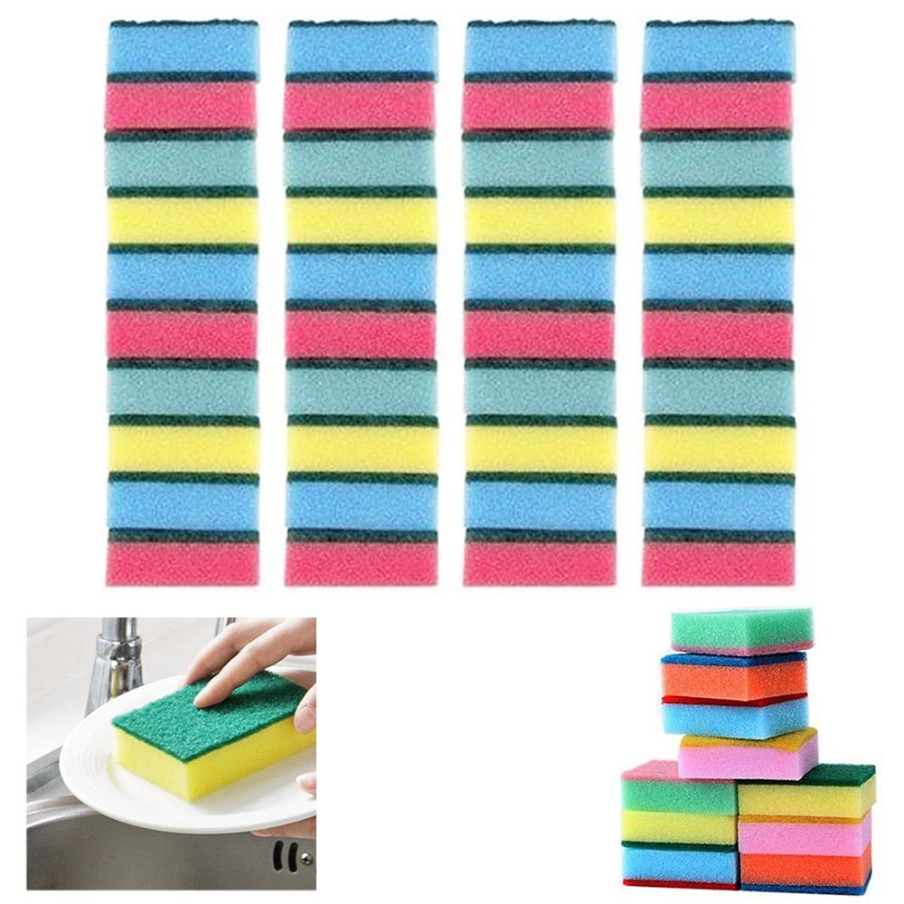 40 Pk Cleaning Scrub Sponges Scouring Pads Washing Dishes Kitchen Scour Cleaning