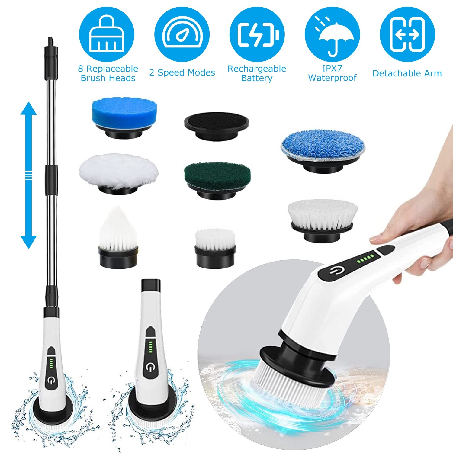 Electric Scrubtastic Cordless Spin Scrubber 8 Head Car Cleaning Mop Rechargeable