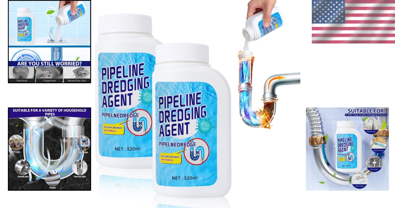Multi-Purpose Pipeline Dredging Agent: Clog Remover for Kitchen & Bathroom 320ml