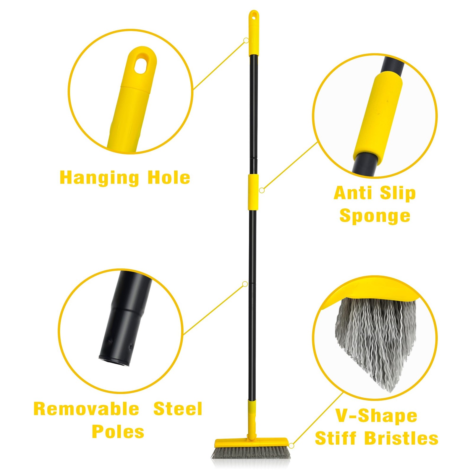 2 in 1 Grout Brush with 49.6″ Long Handle, Swivel Grout Cleaning Brush V-Shap…