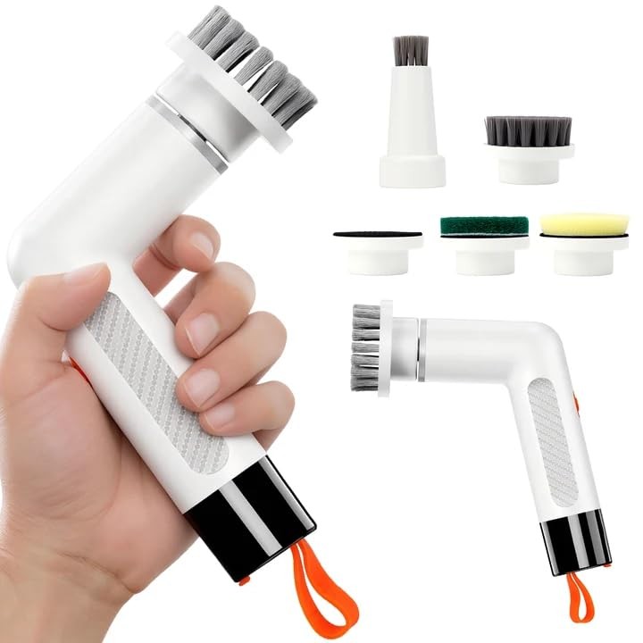 xoermioy 6-in-1 Electric Spin Scrubber with 5 Brush Heads – Cordless, Recharg…