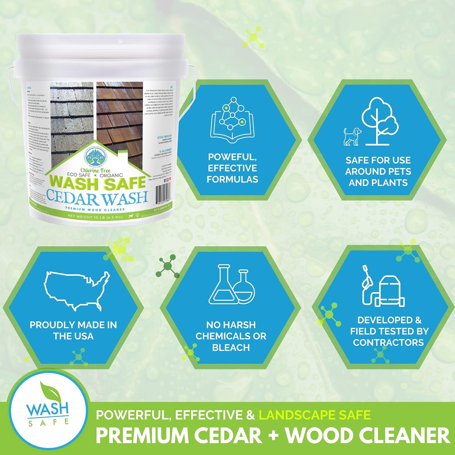 CEDAR WASH Eco-Safe and Organic Wood Cleaner, 10 Lb. Container, Clear (WS-CW-10L