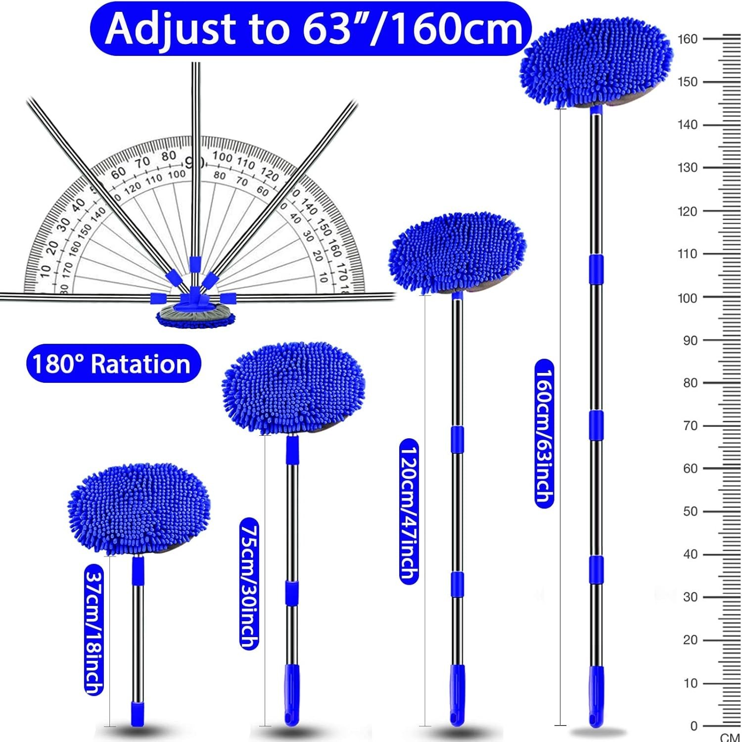 Car Wash Brush Kit – 63″” Long Handle Microfiber Cleaning Brush for Car RV Truck