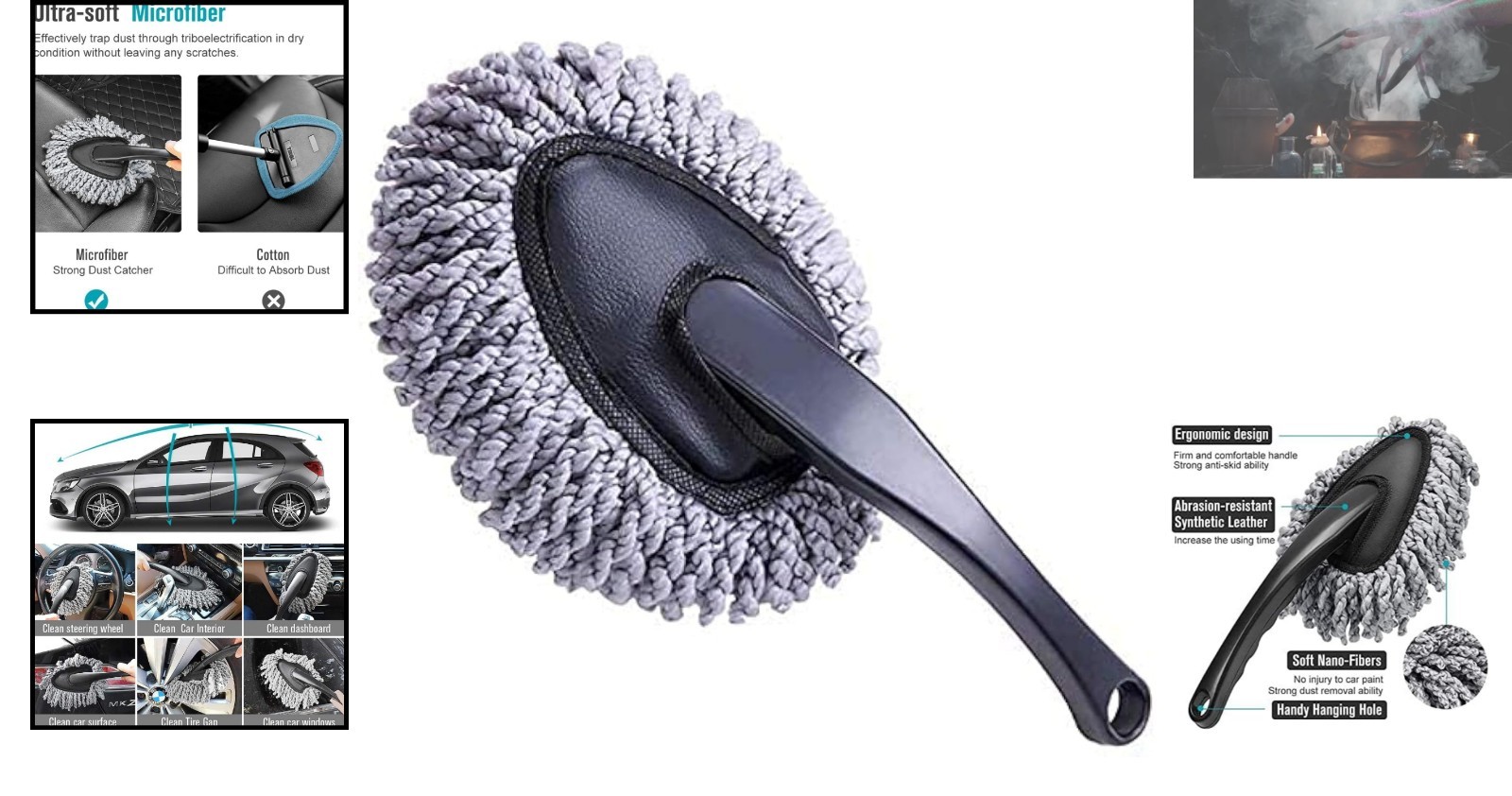 Reusable Microfiber Car Dash Duster – Compact Dust Cleaning Brush in Gray