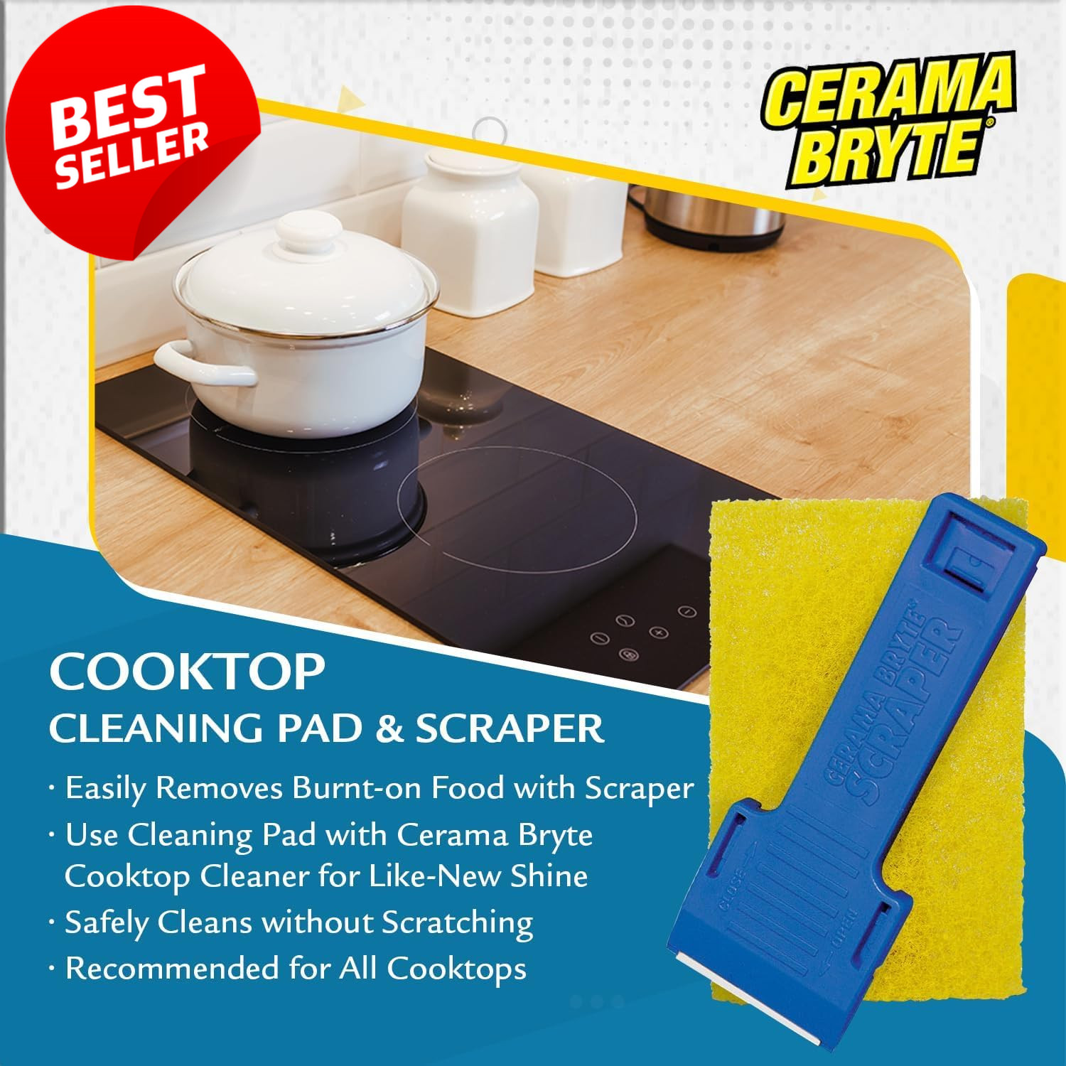 Ceramic Cooktop Cleaner Kit 28Oz Scraper 10Pads Burnt-On Grease Remover US