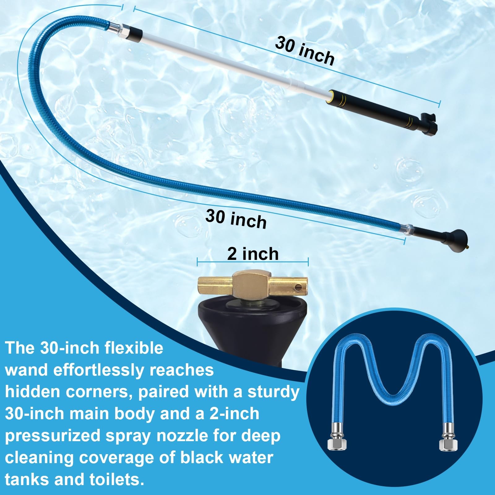 RV Black Tank Wand, Black Tank Cleaning Wand Detachable RV Flexible Swivel St…