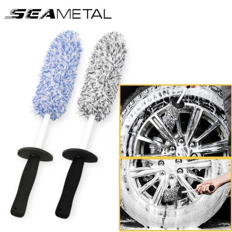 SEAMETAL Wheel Brush Plush Rim Cleaner Non Slip Handle Car Wash Tool