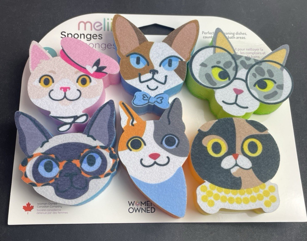 Kitchen Sponges CATS 6 PACK Reusable Scrubbing Sponge Cute Funny Cats NEW