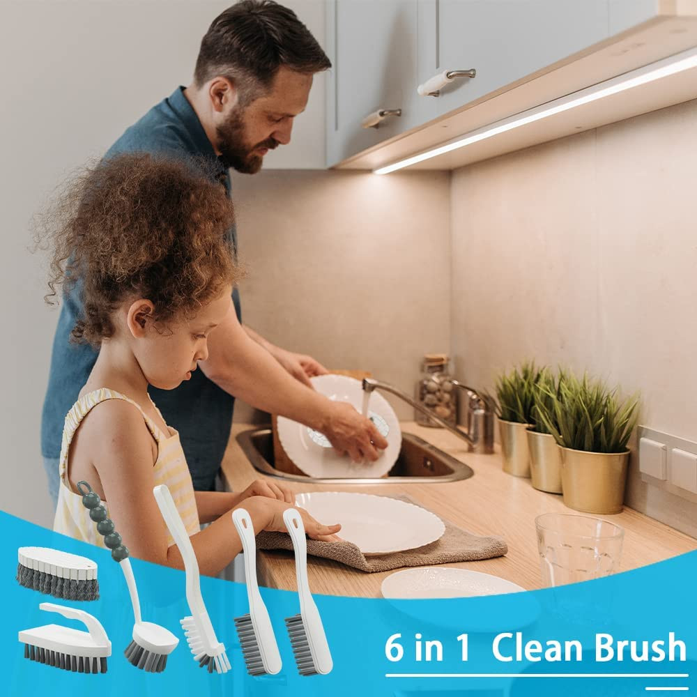 6 PCS Cleaning Brush, Scrub Brush Set for Kitchen and Bathroom Household Use wit