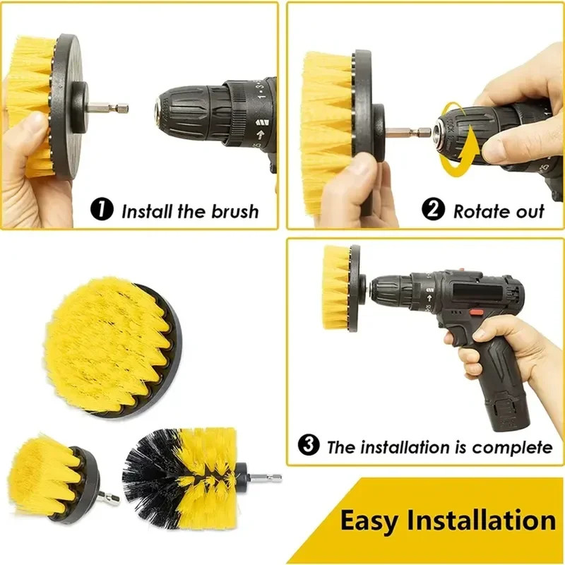 3-Piece Power Scrubber Drill Brush Set for Cleaning Grout, Tile, and Surfaces