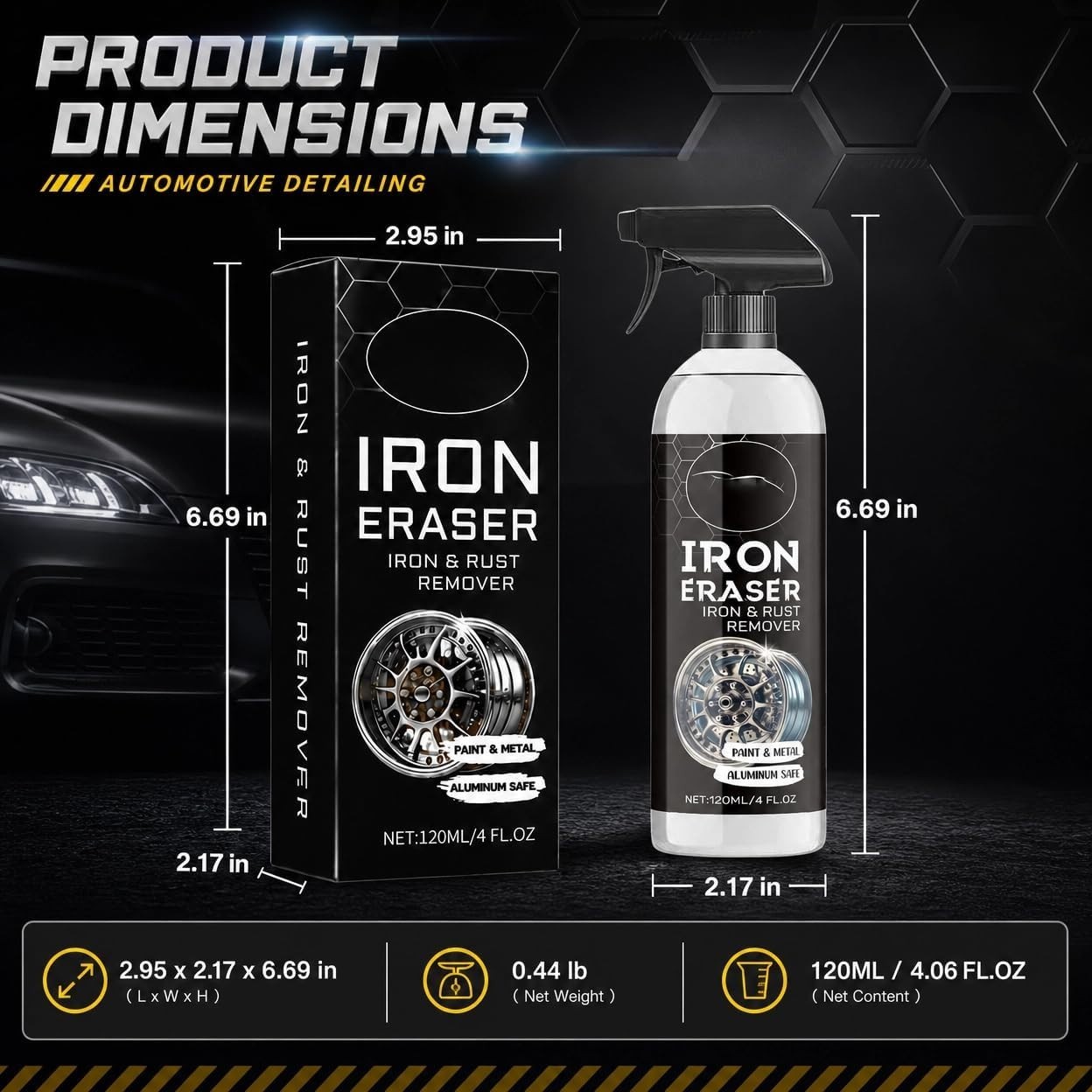 120ml Fast Iron and Rust Remover Spray for Cars, Wheels, Paint and Metal | 12…