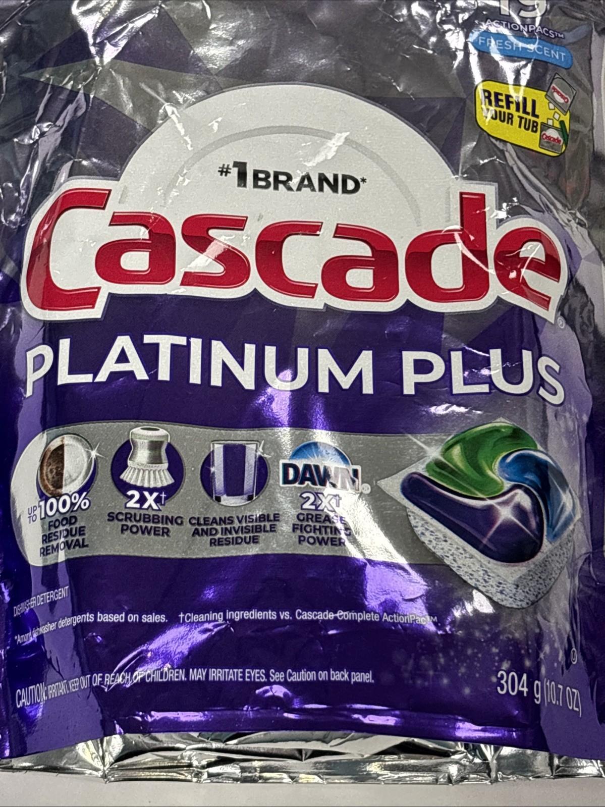 Cascade Platinum Plus 19 Action Pacs Dishwasher Detergent New & Improved 10.7oz