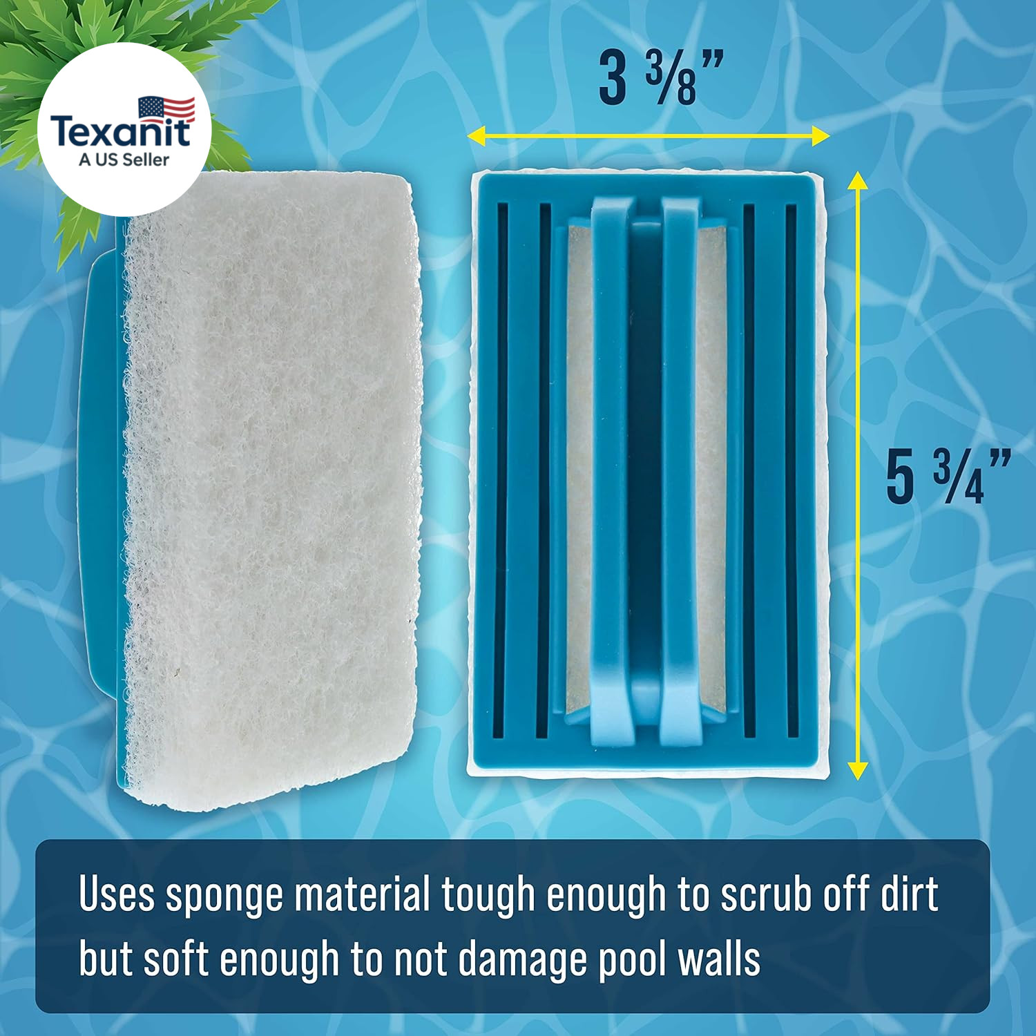 Hand-Held Pool Scrub Brush, 2 Pack – Scrubbing Scouring Sponge Pad – Clean Pool