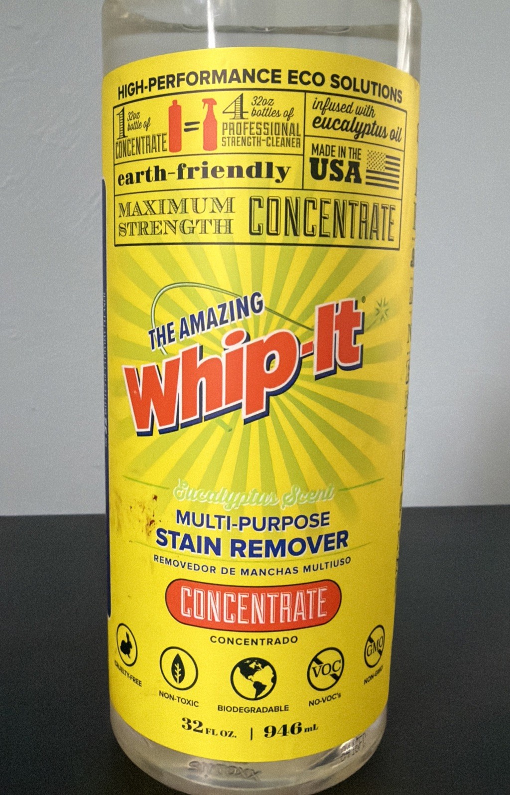 The Amazing Whip-It Multi Purpose Stain Remover Cleaner Concentrate 32 oz x 1