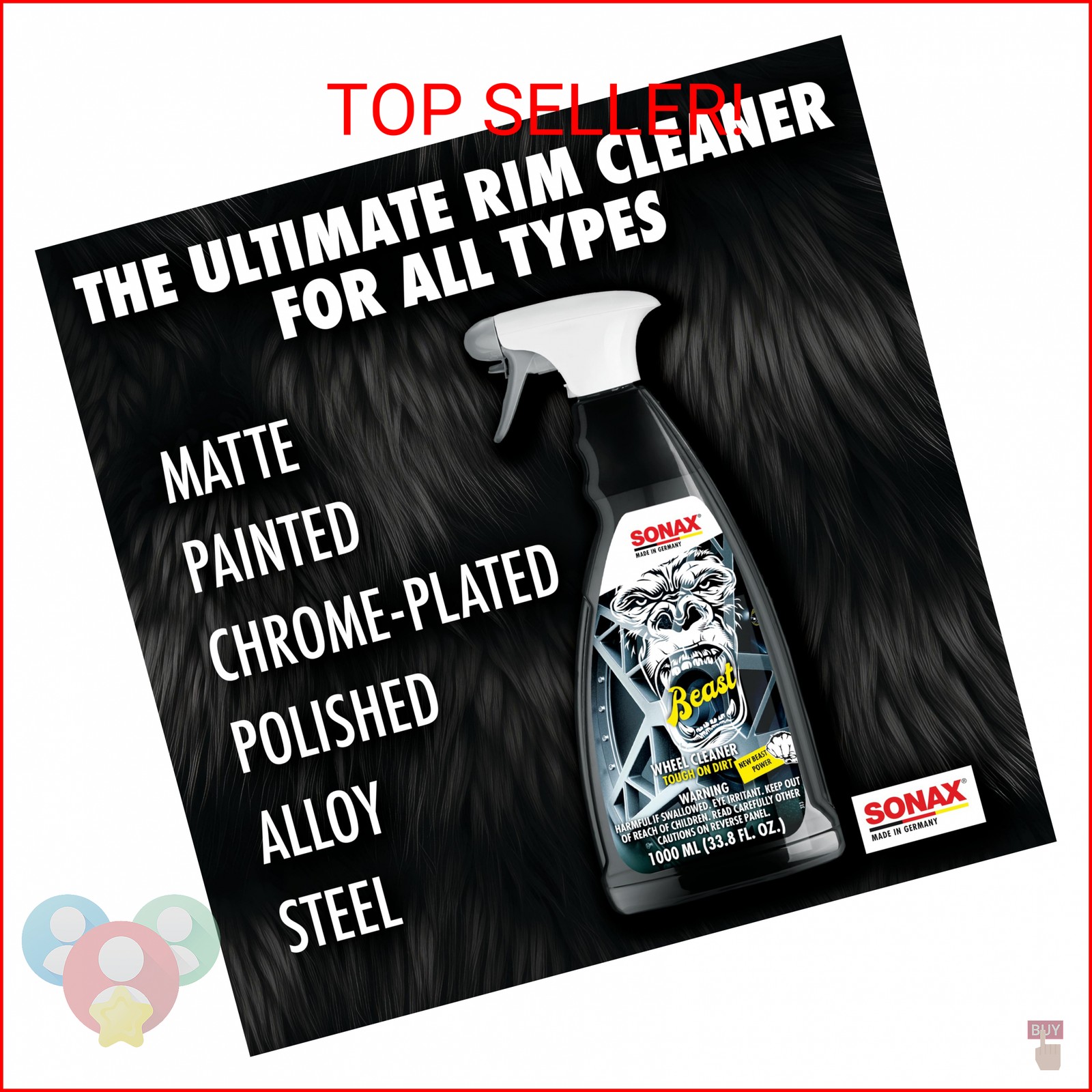SONAX Beast Wheel Cleaner | Color-Changing Formula for Wheels & Rims | Dissolves