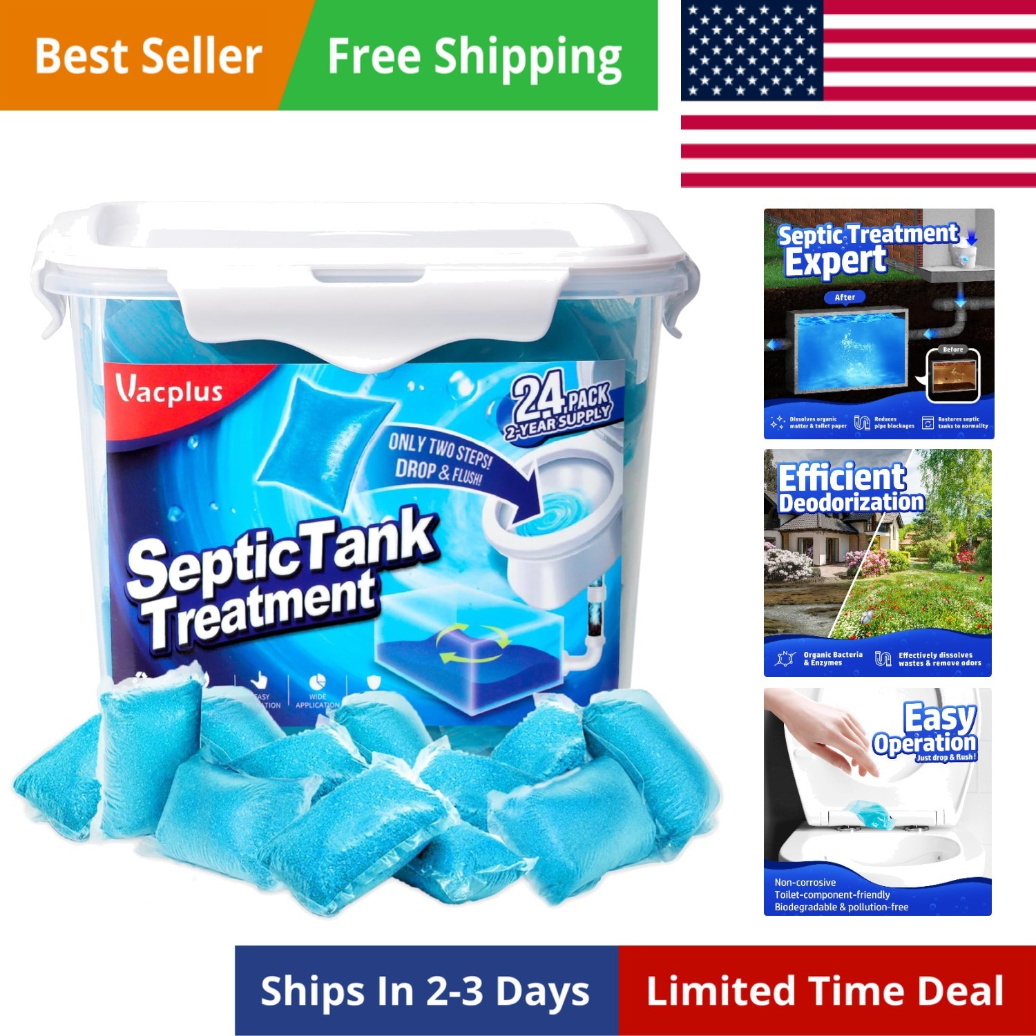 Septic Tank Treatment – 24 Packs for 2- Supply, Bucket-Packed Septic Tank Tre…
