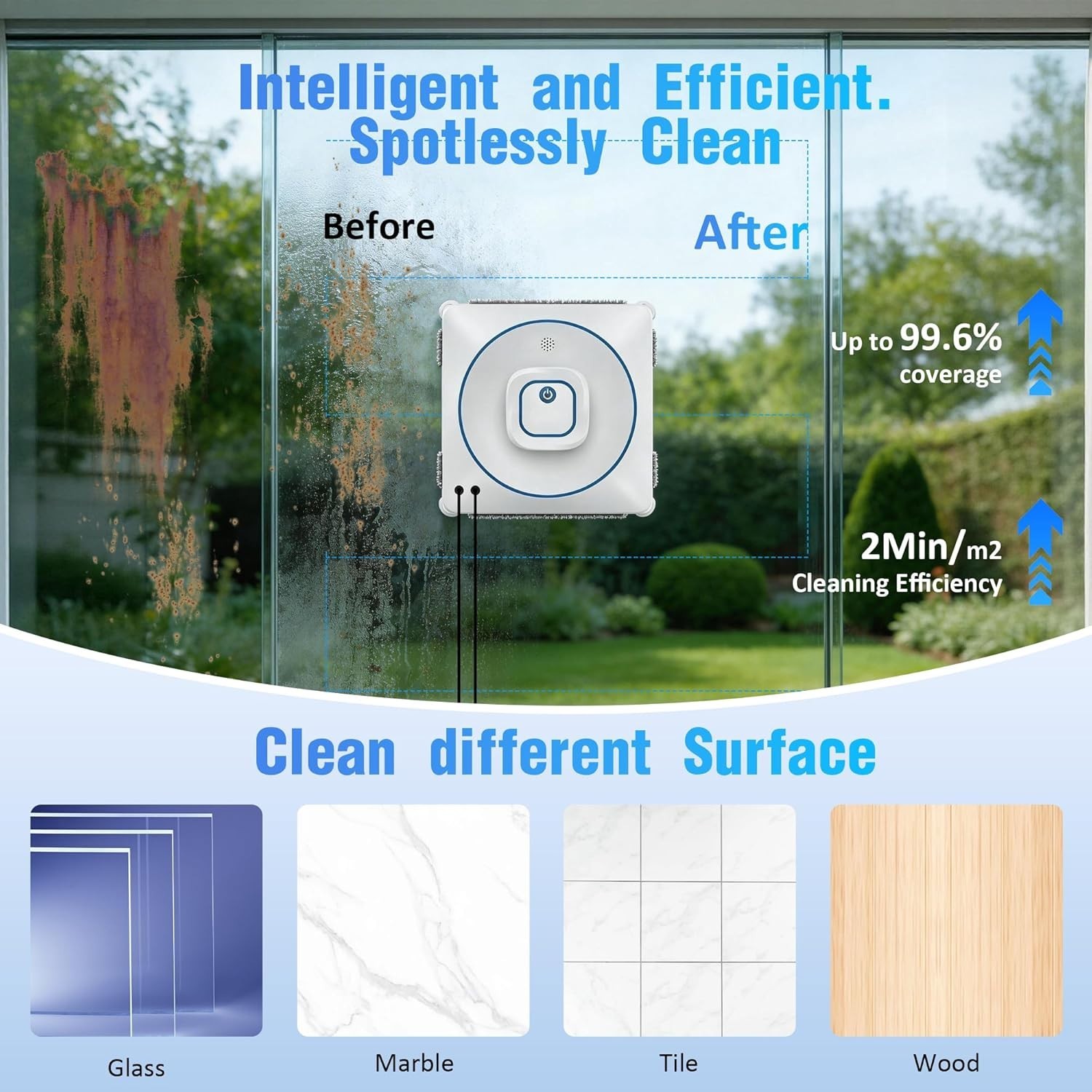 Window Cleaner Robot Automatic 8000Pa Suction Auto-Spray Remote Control Glass