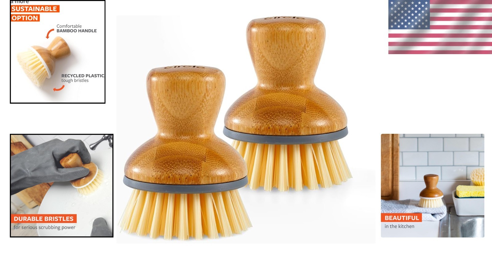 Eco-Friendly Bamboo Dish Brush 2-Pack for Family Safe Kitchen Cleaning – Gray