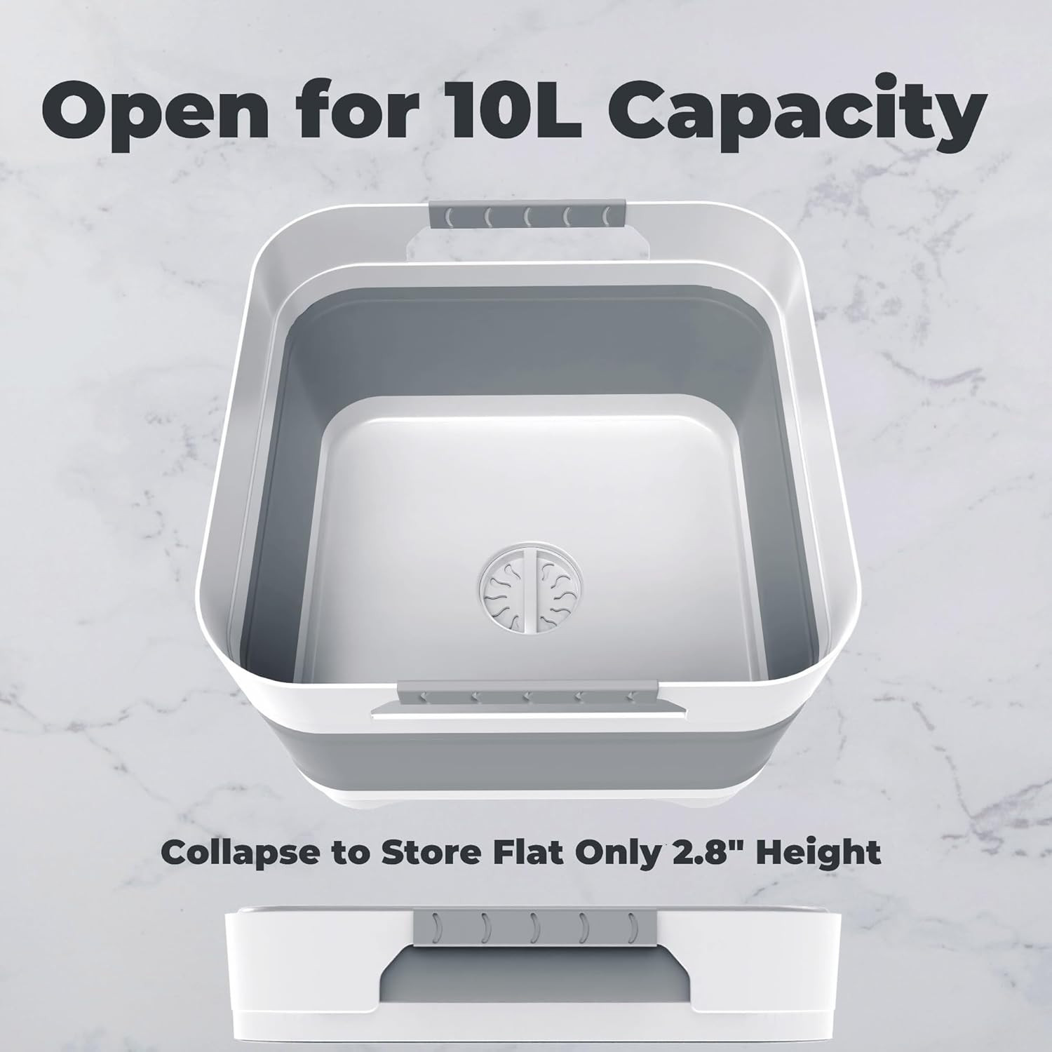 2.6 Gal(10L) Collapsible Wash Basin for Baby Bottles, Gray Space-Saving Collapsi
