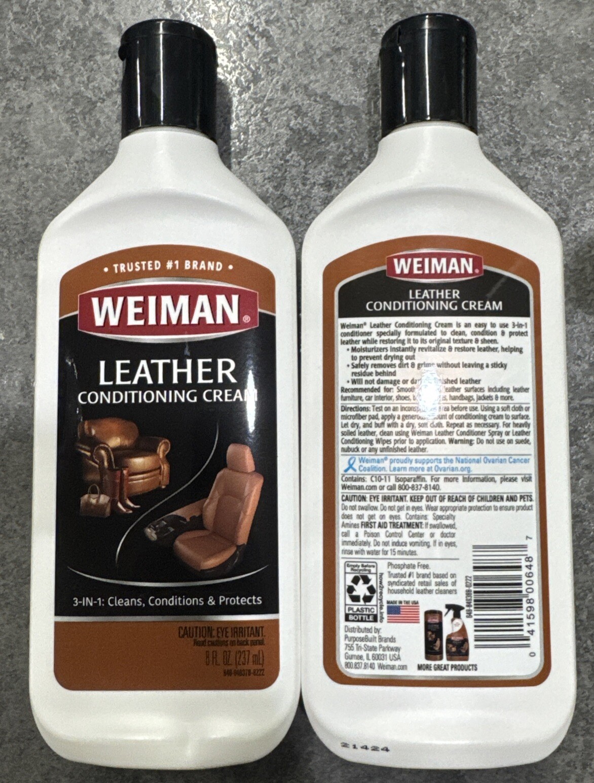 2x 8oz Weiman Leather Cleaner & Conditioner Cream – Restores Deep Clean Surfaces