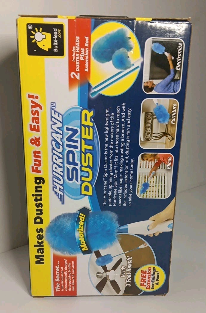 New Hurricane Spin Duster Motorized Dust Wand w/3ft Extension For Ceiling Fans