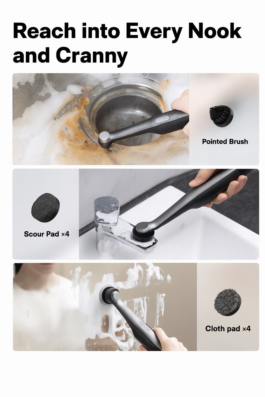HOTO Wand Cordless Spin Scrubber Kit + 3 Microfiber Cloths Bundle – 12 Pc Set