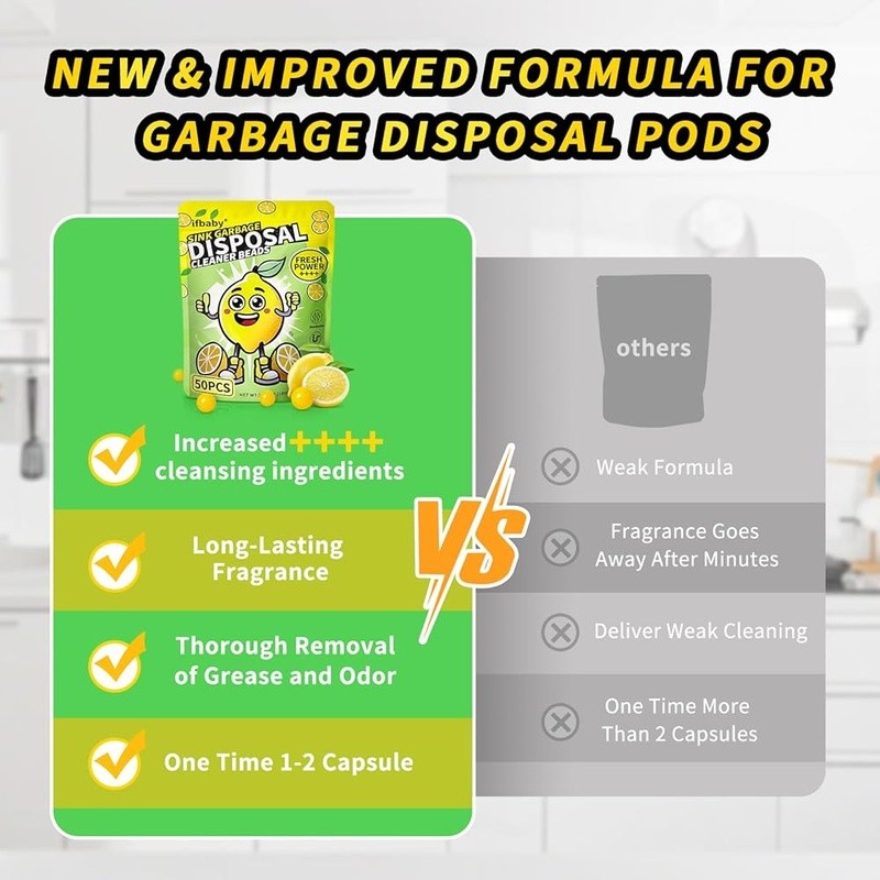 Garbage Disposal Cleaner Capsules Lemon Deodorizer Safe Natural Kitchen Sink New