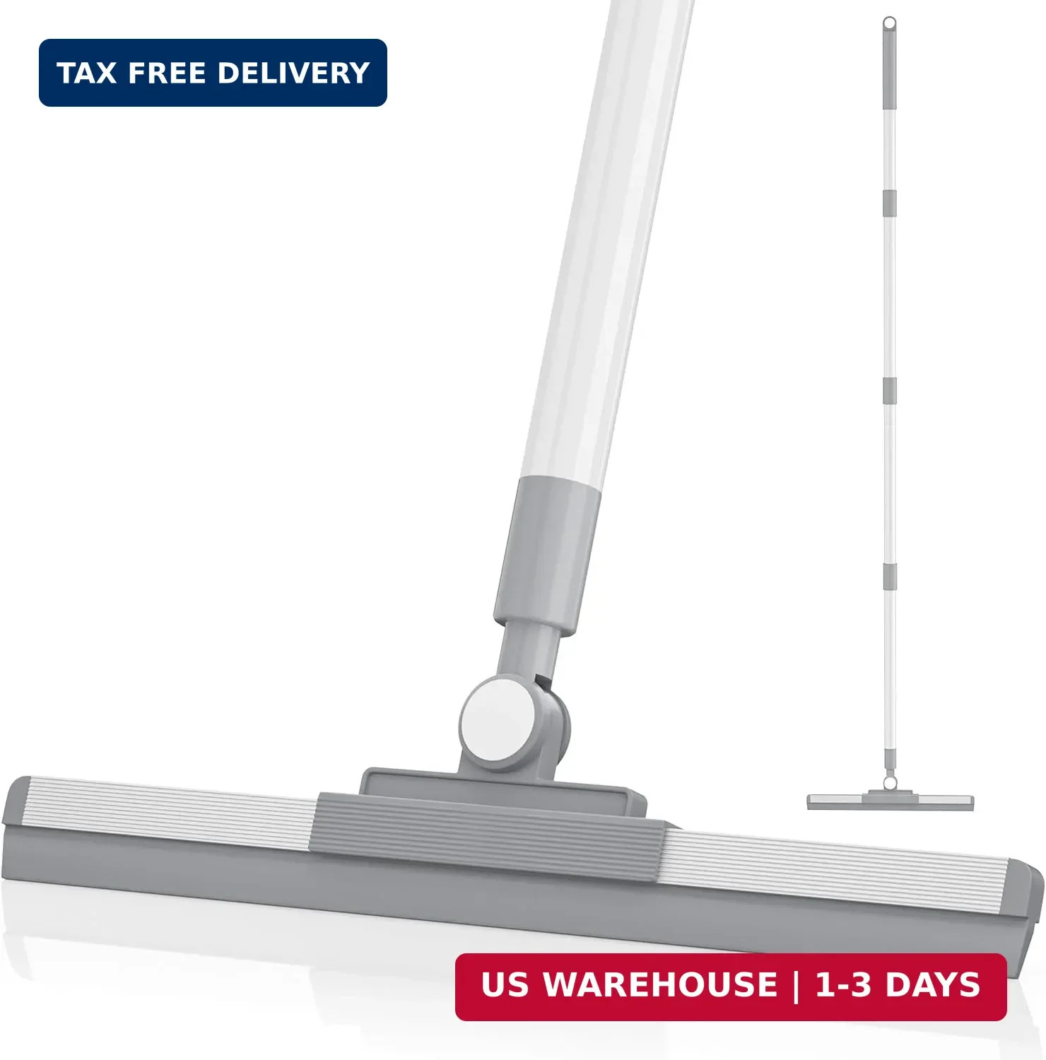Floor Squeegee with 180° Rotating Head, Squeegee for Floor with 52” Long Handle