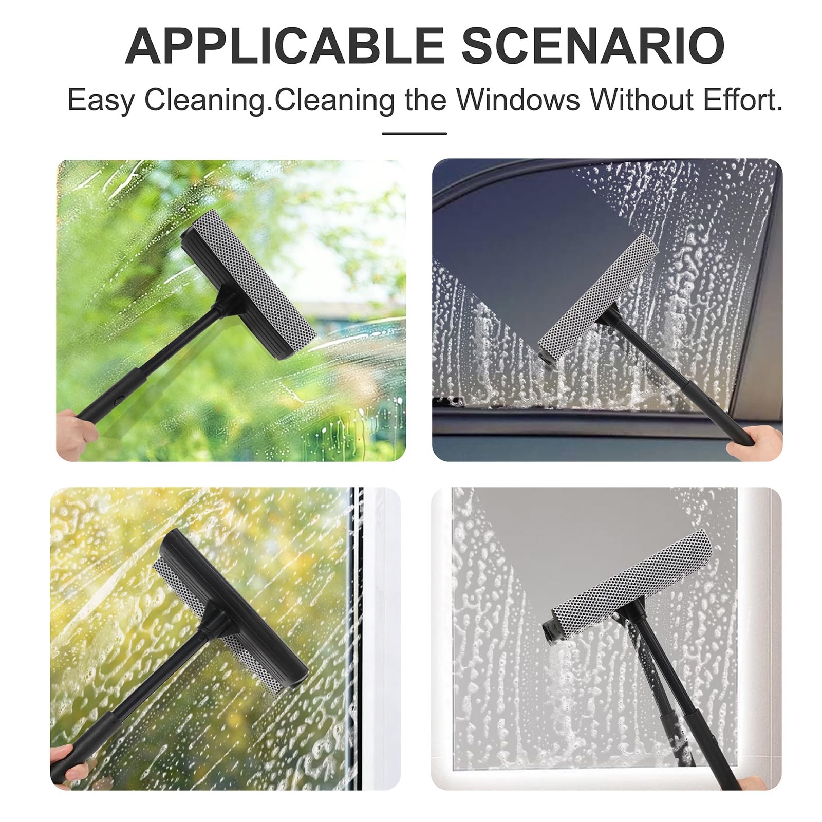 8.5″ Window Squeegee for Home or Car, 2-in-1 Auto Window Cleaner with Sponge …