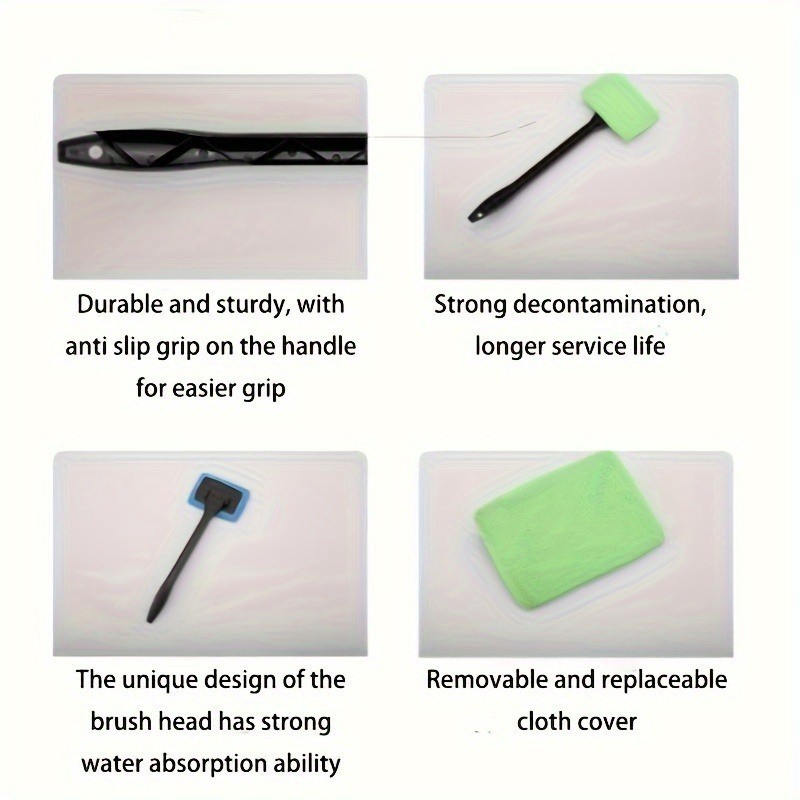 Car Windshield Cleaning Tool – 2 Reusable Microfiber Pads & 1 Flexible Handle