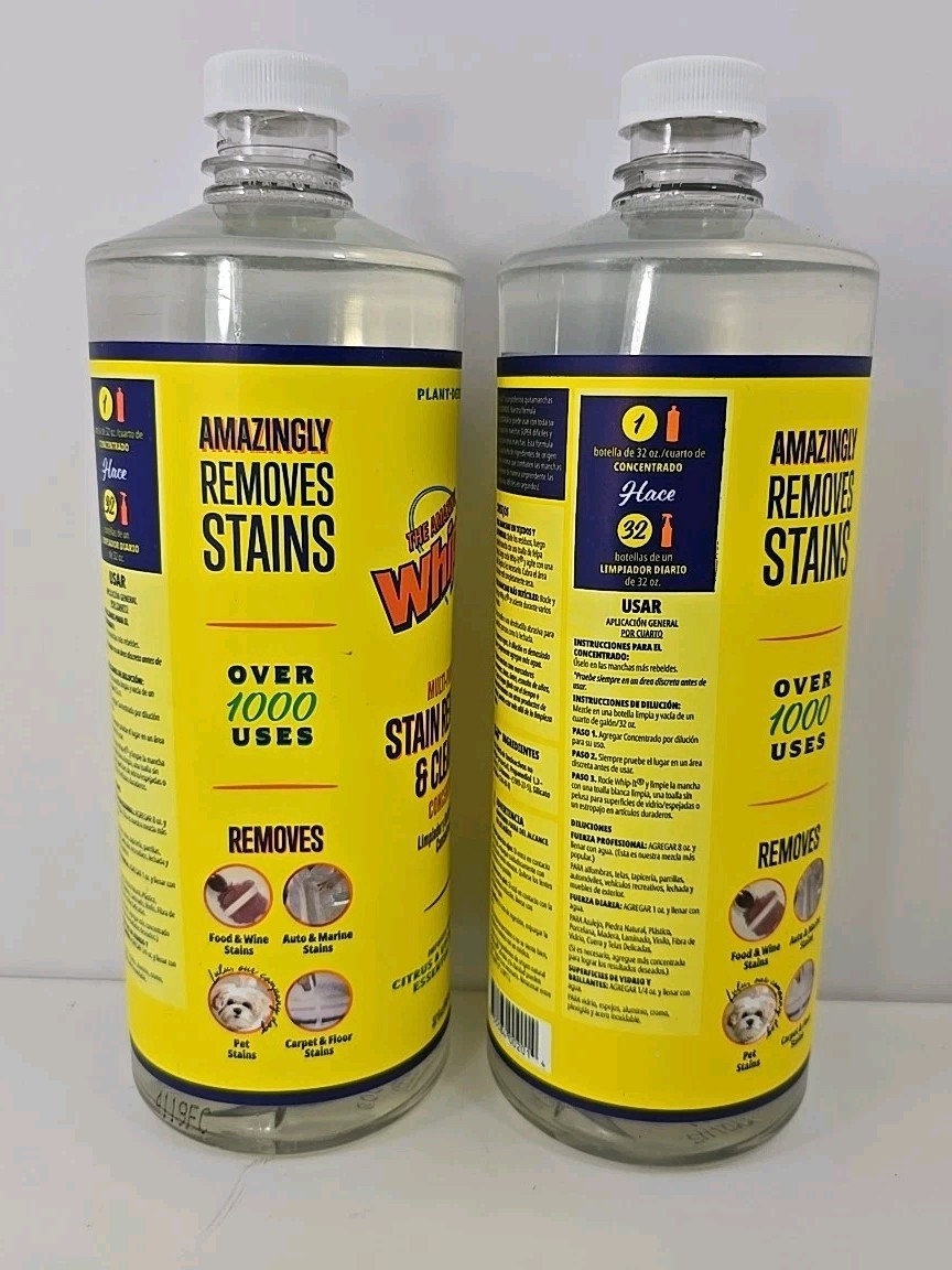 2 Whip-It Plant Derived Multi Purpose Stain Remover&Cleaner Concentrate 32 fl oz