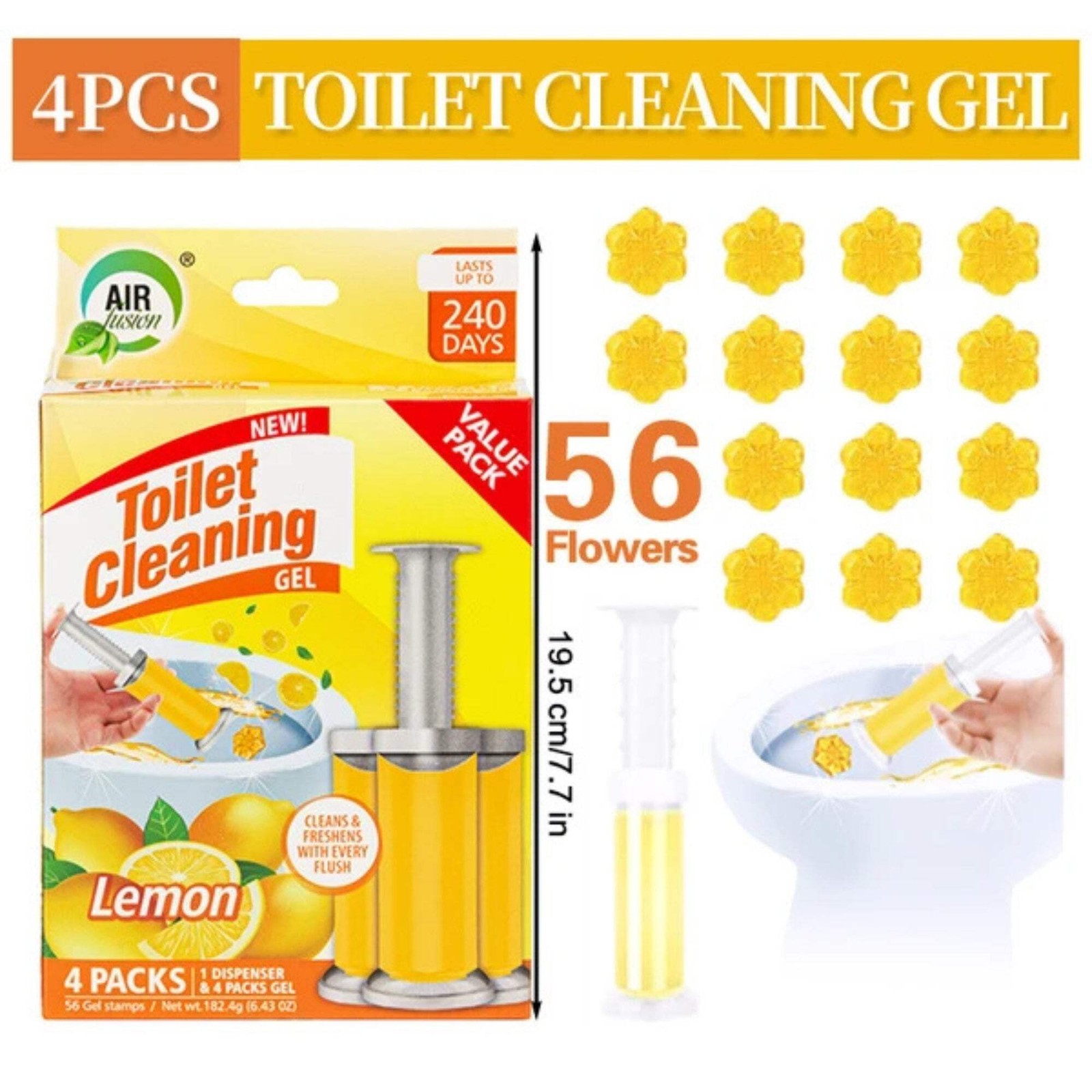 Air Fusion Lemon Scent Toilet Cleaning Gel 56 Stamps 6.43oz 4 Pack