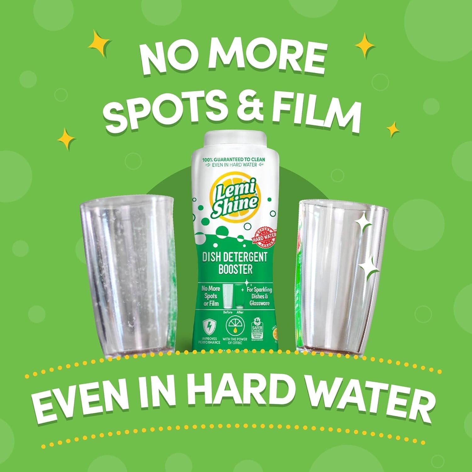 Lemi Shine Dish Detergent Booster, Removes Hard Water Spots, Multi-Use, 24 oz X2