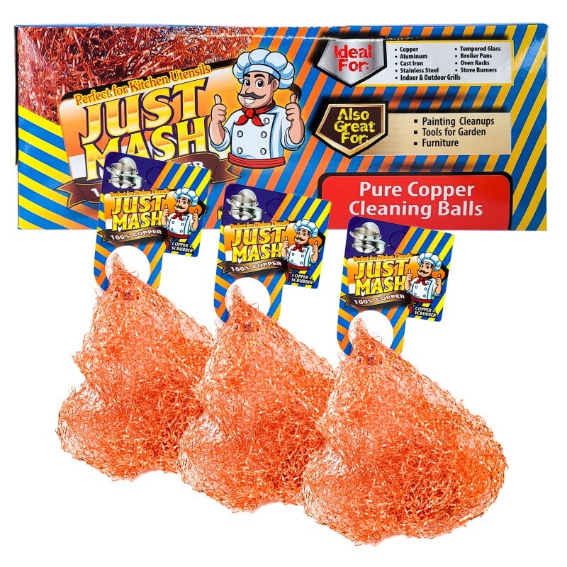 3-Pack Just Mash Copper Scrubbers Scrubbing Pads, For Pots Pans Stoves & More