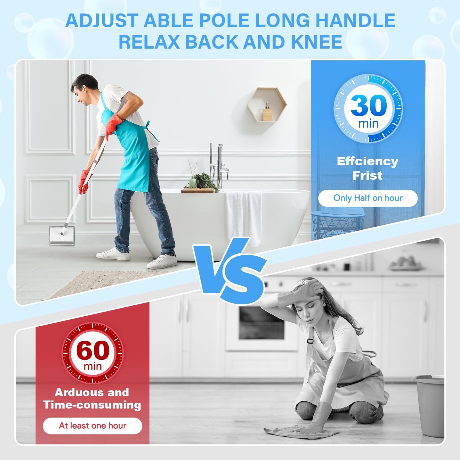 Extendable Baseboard Cleaner Tool with Handle, 4 Reusable Pads for Walls & Floor