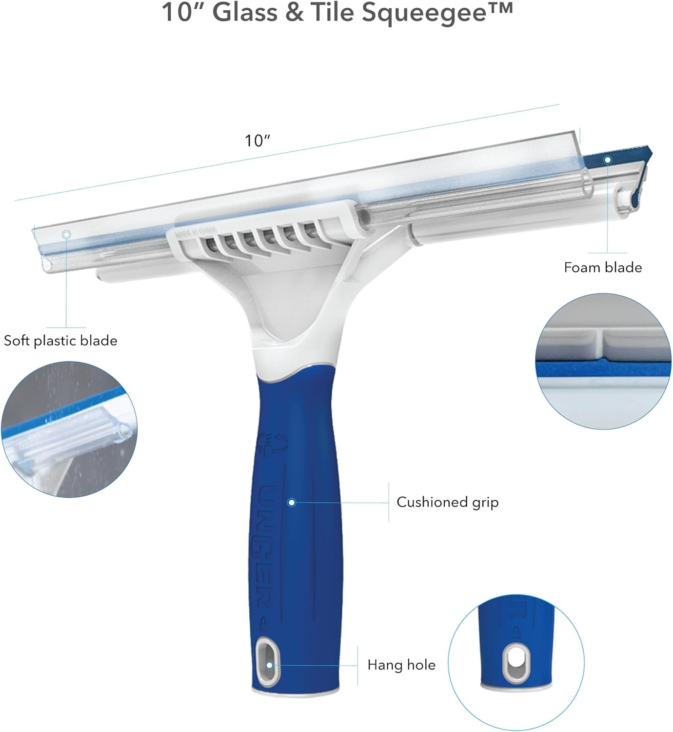 Professional Connect and Clean 10” Glass and Tile Shower Squeegee, Compatible wi