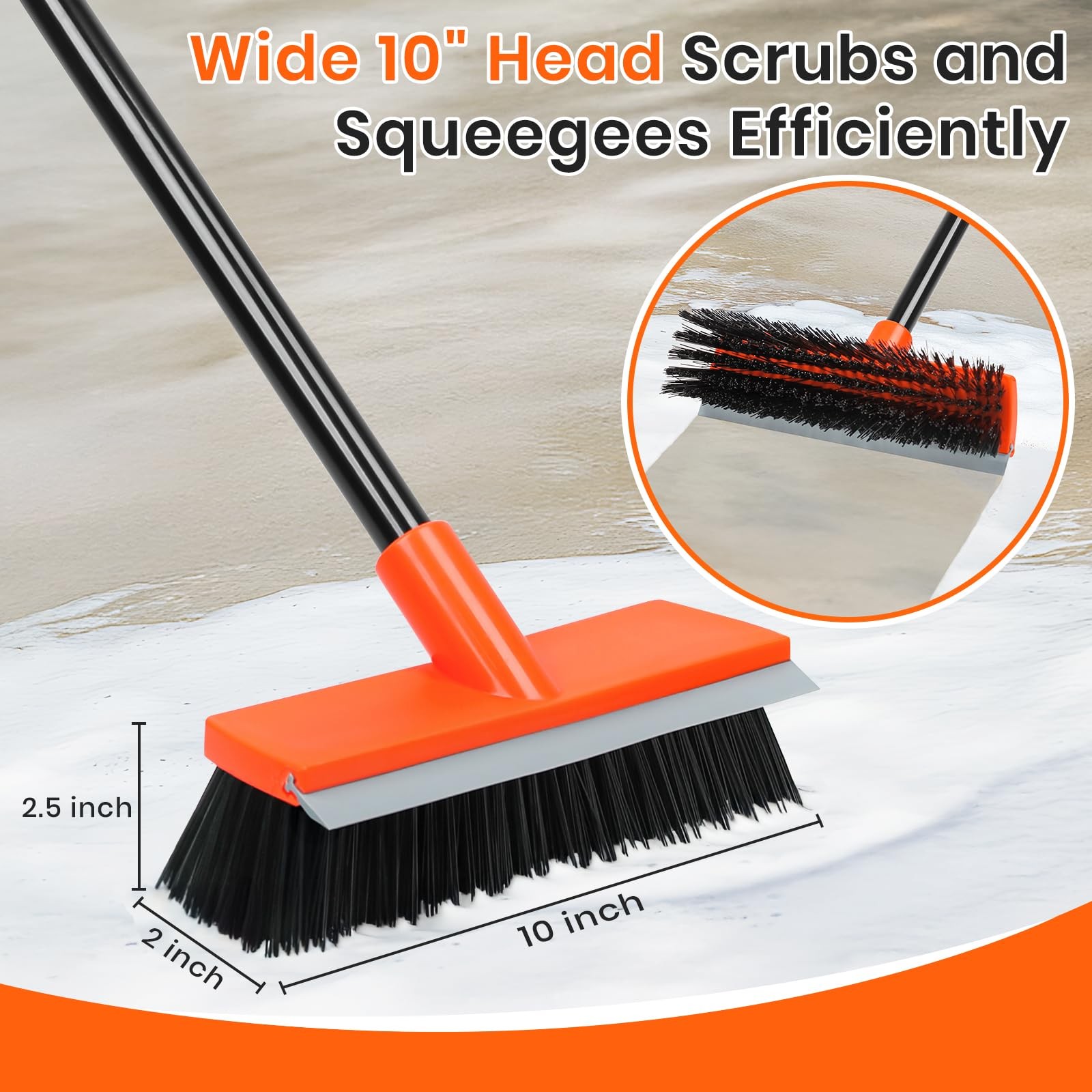 Deck Brush with Long Handle, Stiff Bristle Floor Scrub Broom, 55” Outdoor Sc…