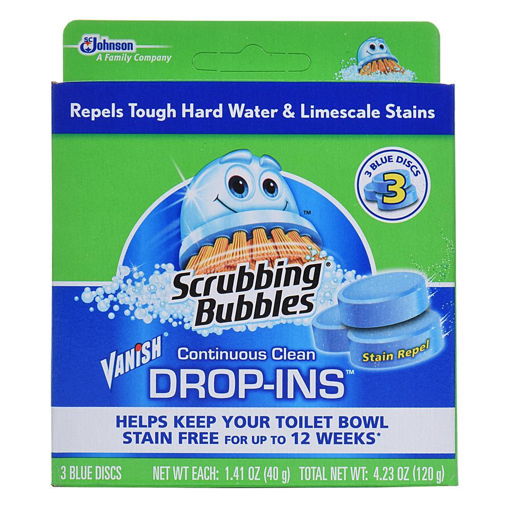 Scrubbing Bubbles CONTINUOUS CLEAN DROP-INS 3-Blue Discs STAIN REPEL Toilet Bowl