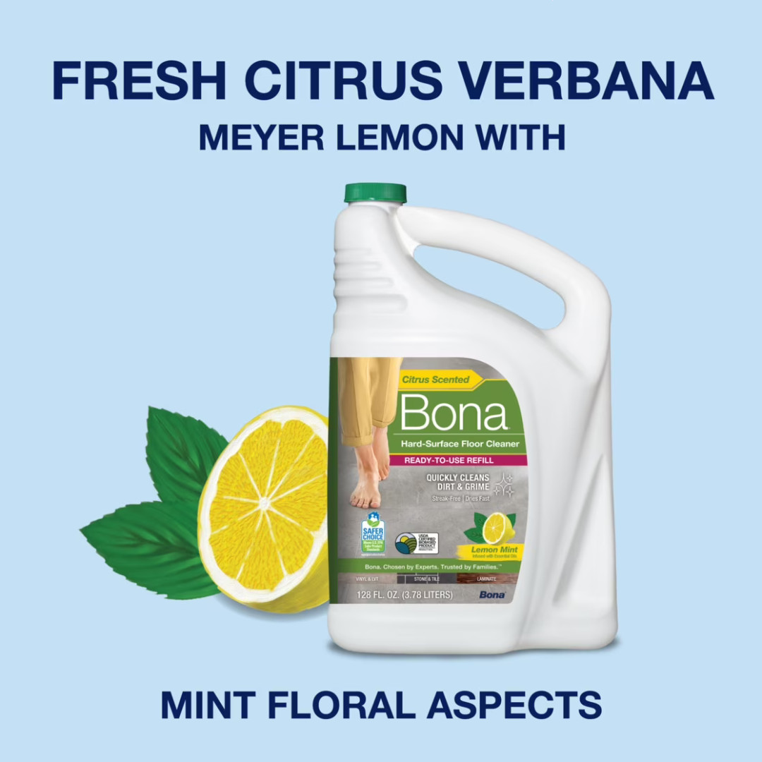 Bona Multi-Surface Floor Cleaner Refill, 128 fl oz, Lemon Mint, For Tile & Vinyl