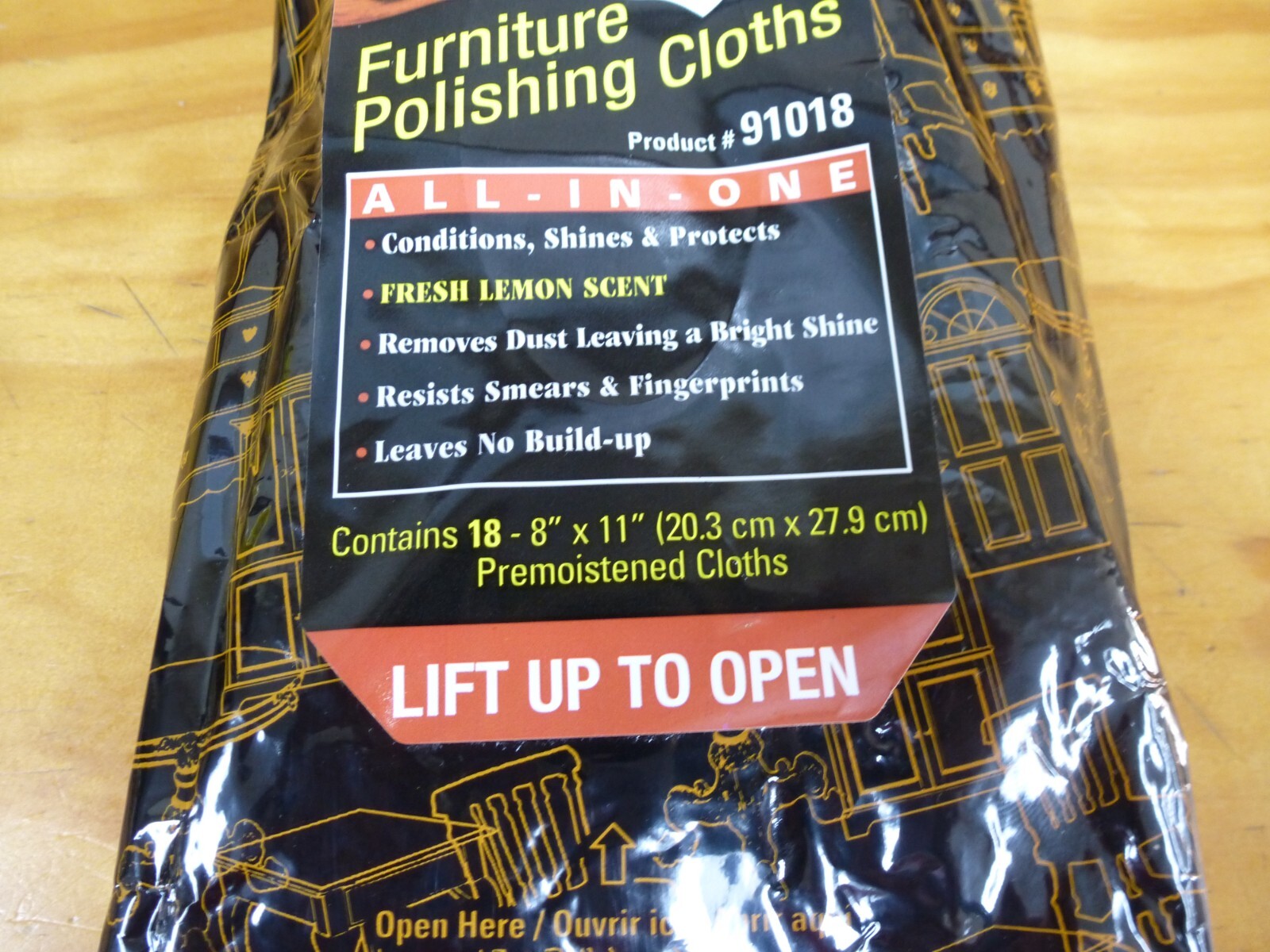 6 NEW PACKAGES OF LEMON GLO 18-PACK FURNITURE POLISHING CLOTHS 8″ x 11″ #91018