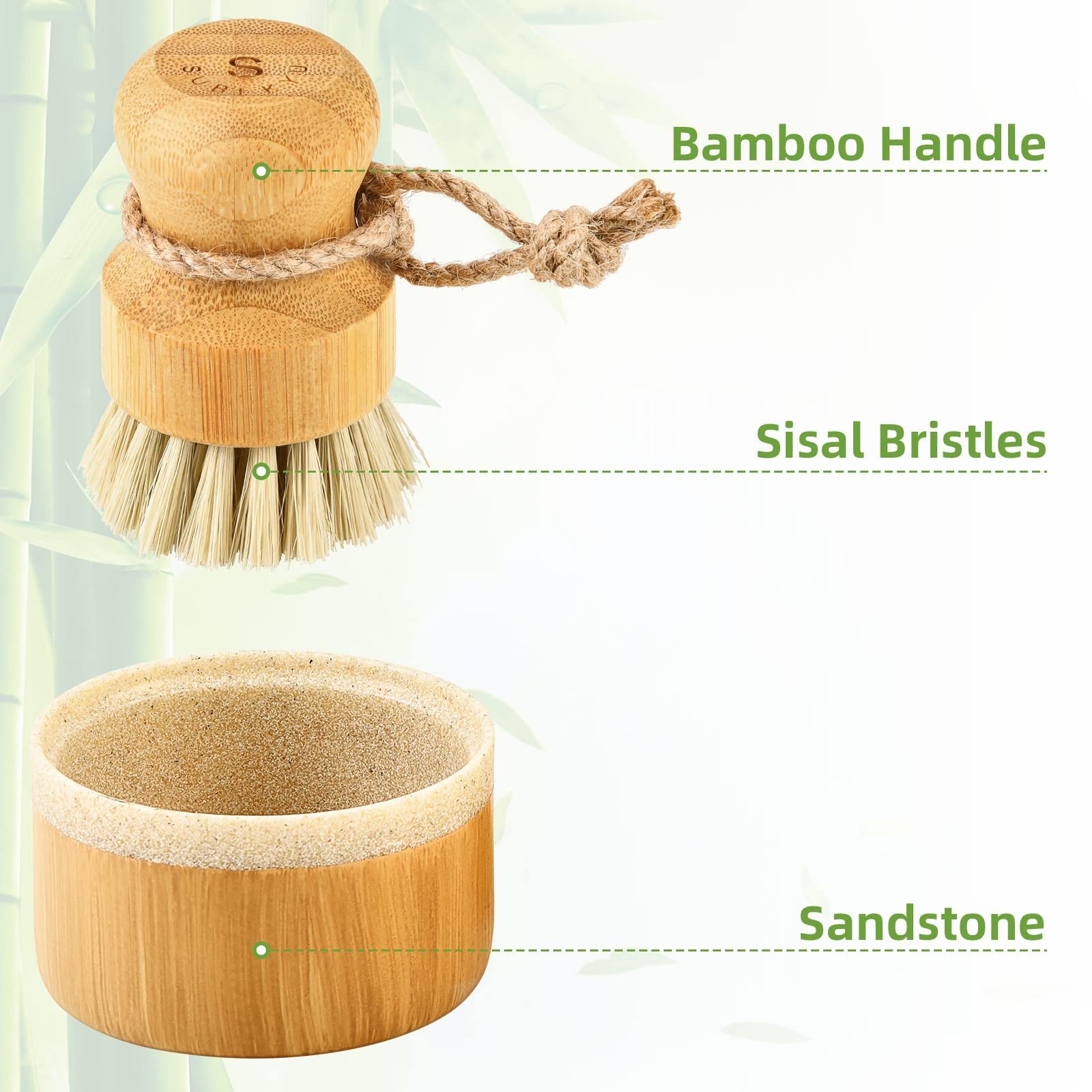 Bamboo Dish Brush Set with Soap Holder, Wooden Dish Scrubber with Soap Dispen…