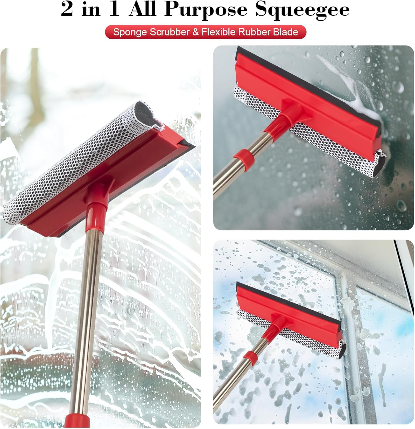 Windshield Cleaner Tool 2 in 1 Car Window Squeegee with Extendable Handle