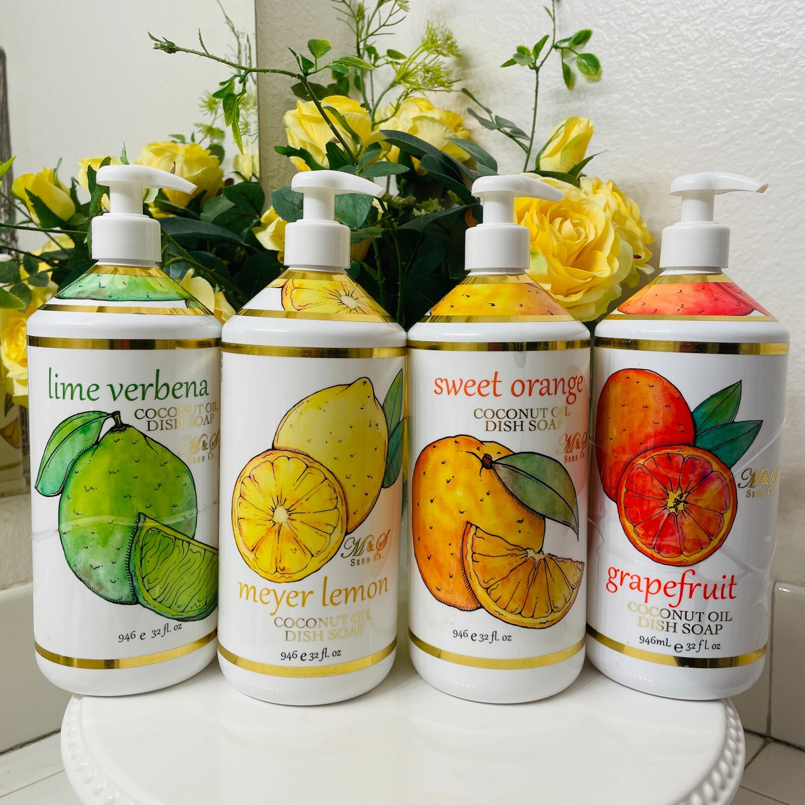 4X Home & Body Co Meyer Lemon Lime Verbena Sweet Orange Grapefruit Gel Dish Soap
