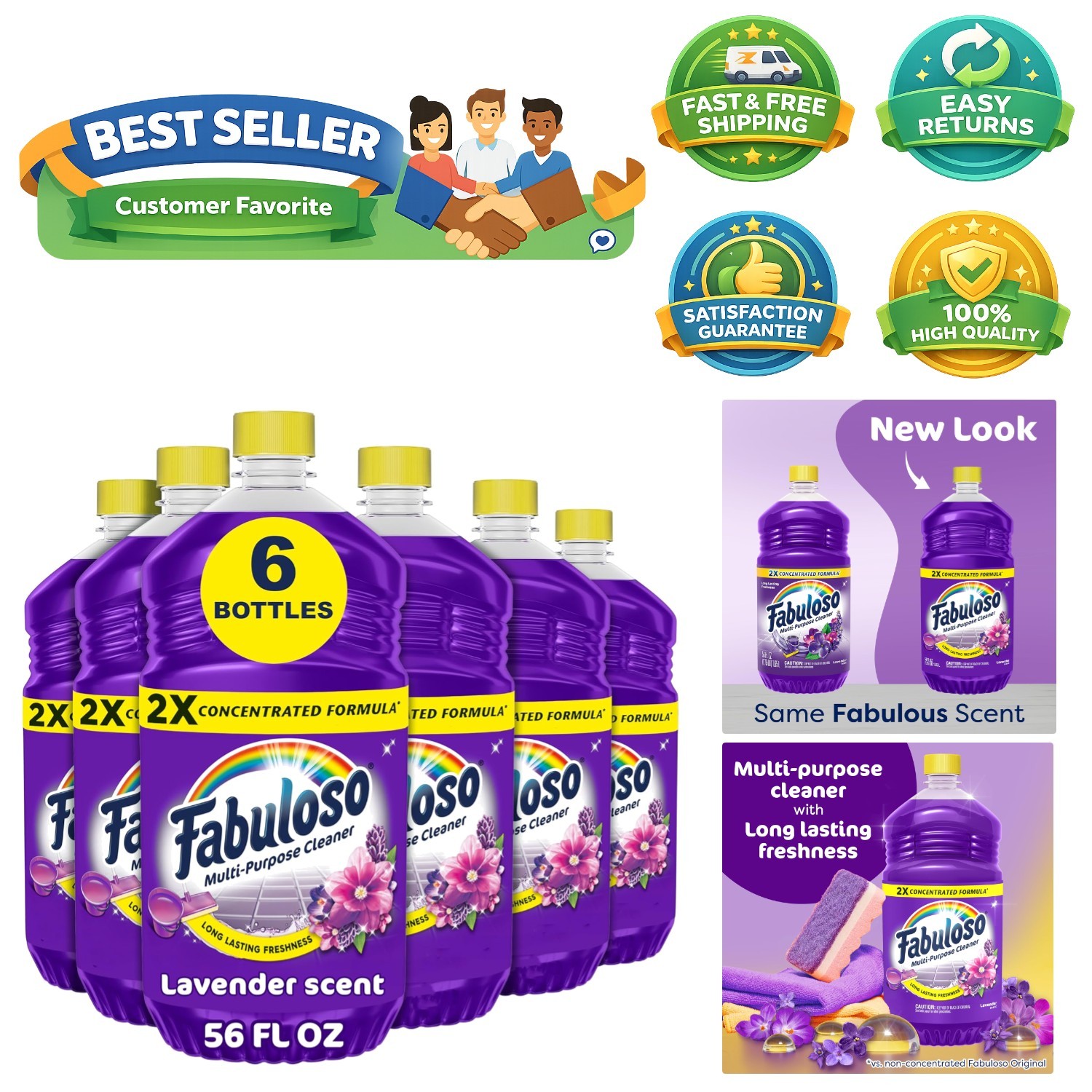 Long-Lasting Lavender Multi-Purpose Cleaner – 2X Concentrated Liquid, 56 fl oz