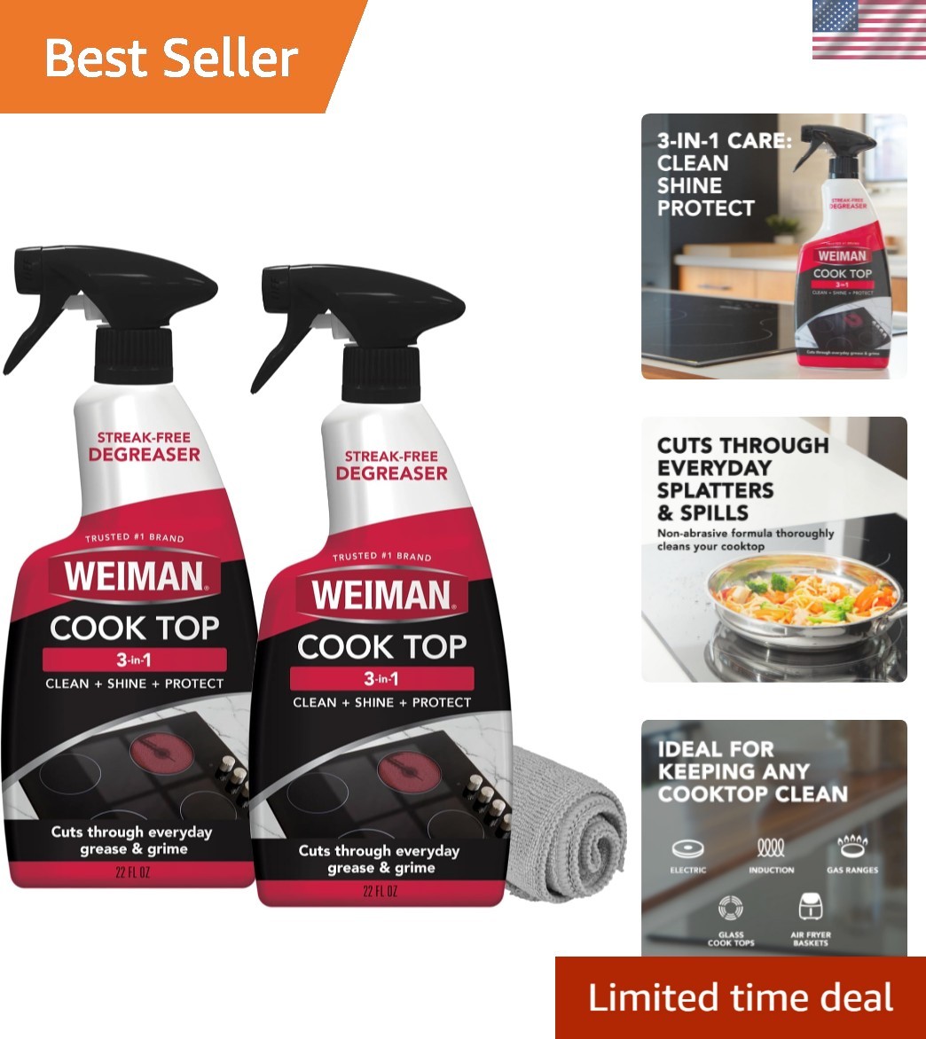 2-Pack Cooktop Cleaning Spray & Microfiber Cloth – Cooktop & Oven Cleaner for…