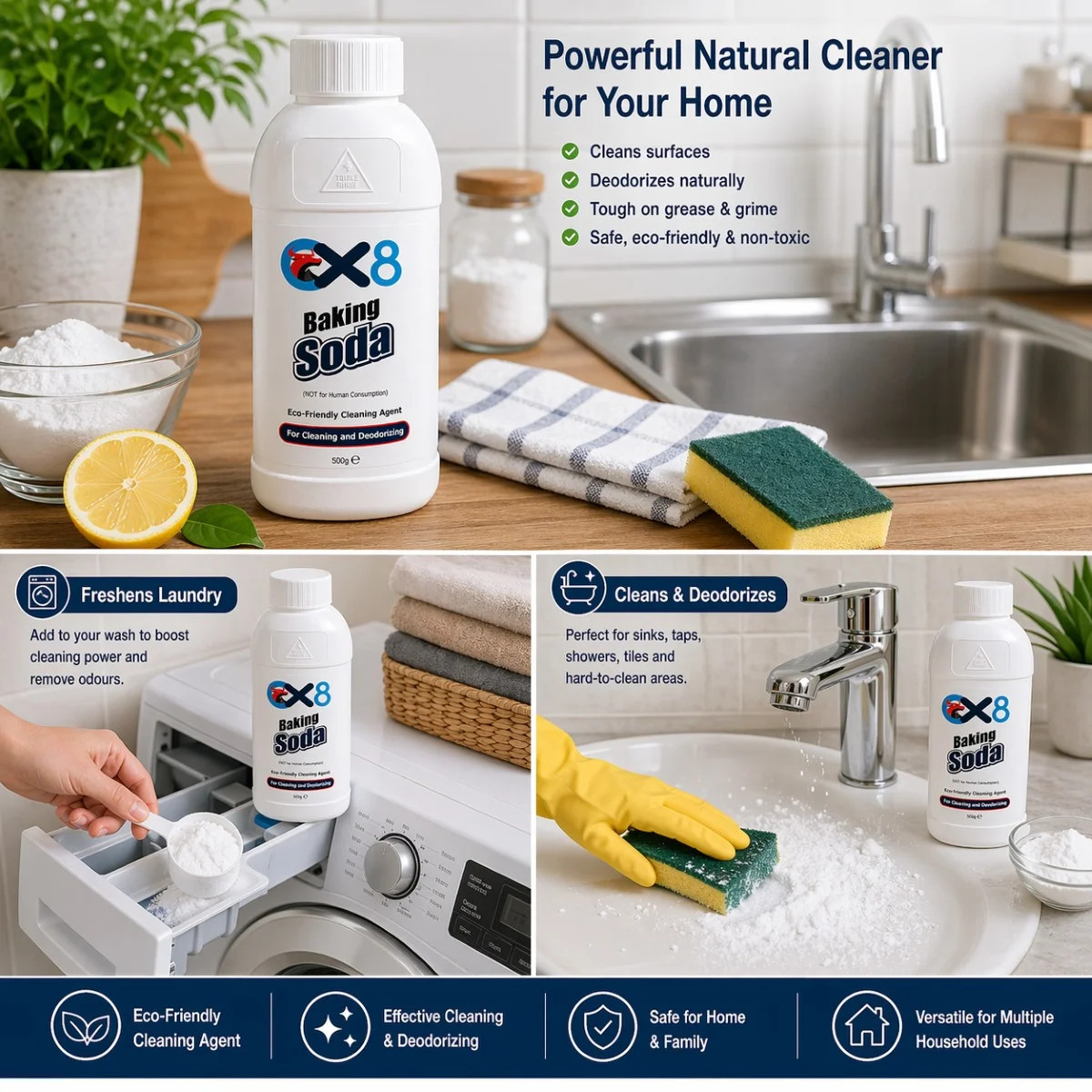 Baking Soda 500g – Multi-Purpose Cleaning Powder Deodoriser Odour Remover Home