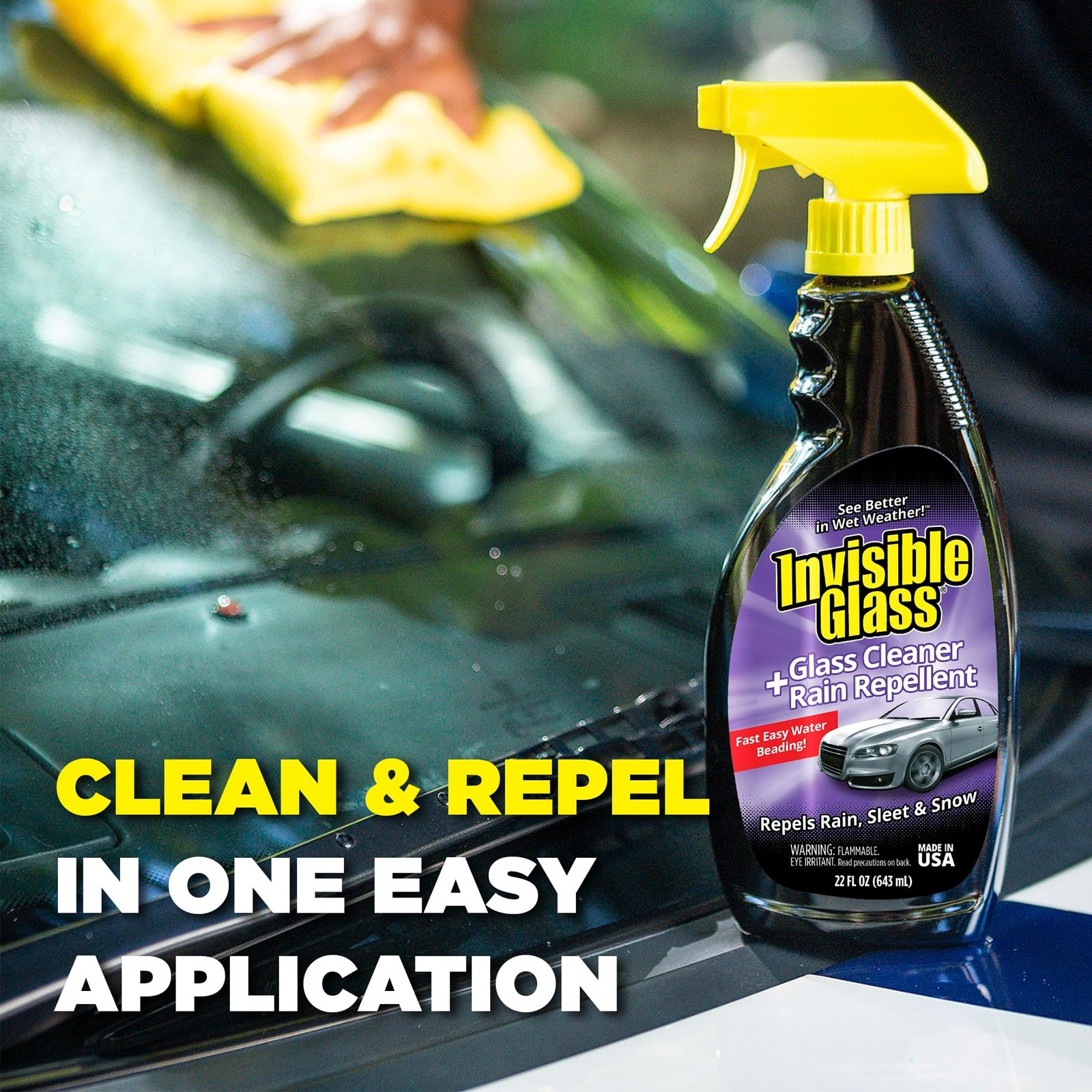 92184 Glass Cleaner + Rain Repellent 2-in-1 Windshield and Window Spray, Clea…